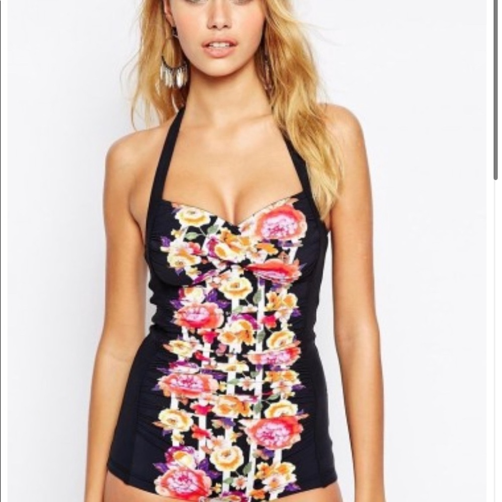 COPY - Seafolly Black Floral Boyleg Maillot Swimsuit 6